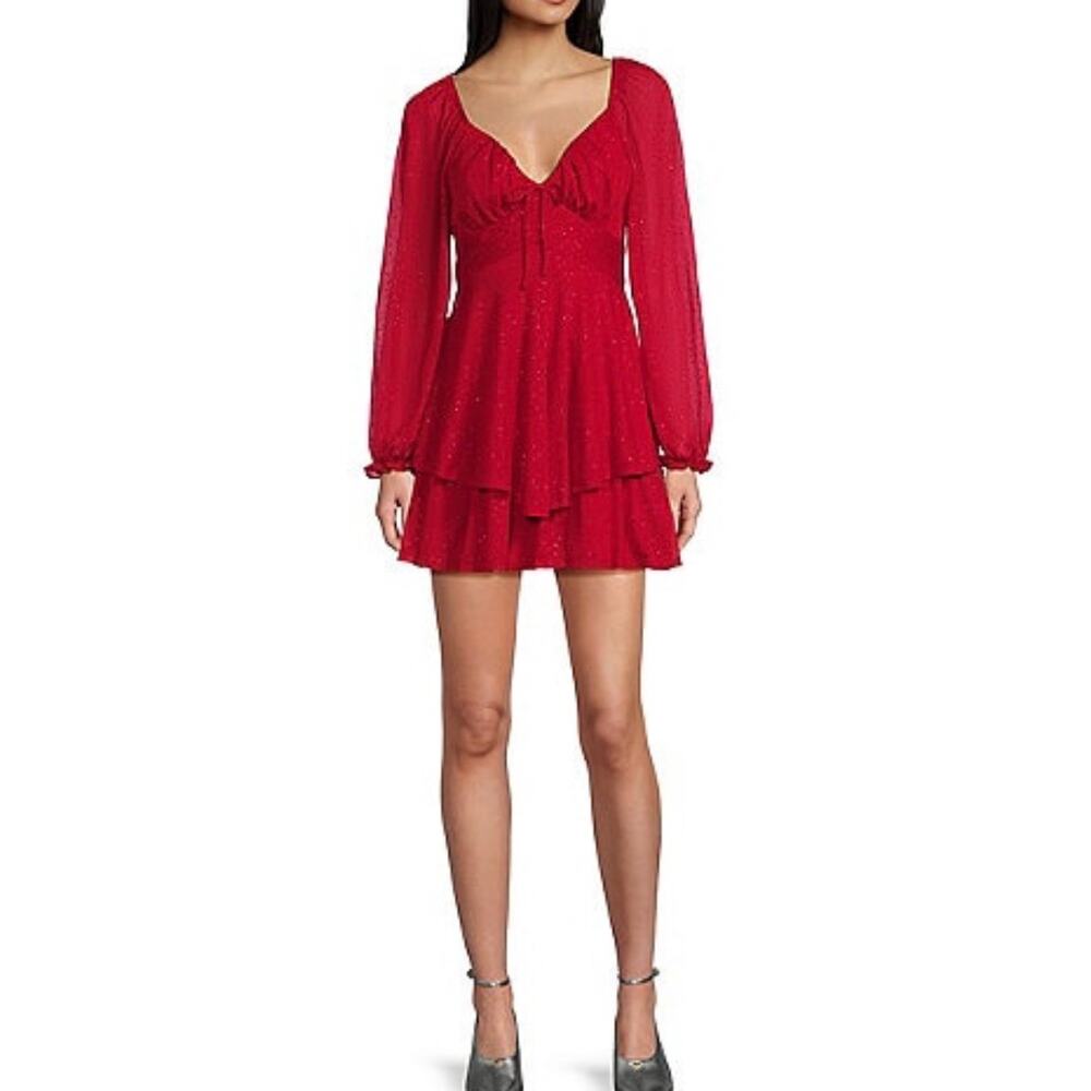 City Vibe Babydoll Dress Size 3 Red Chiffon Prom Homecoming Party Club